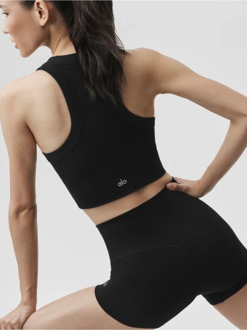 ALO Yoga Seamless Modal Ribbed High Neck Delight Bra XS Black NWT Sports Gym